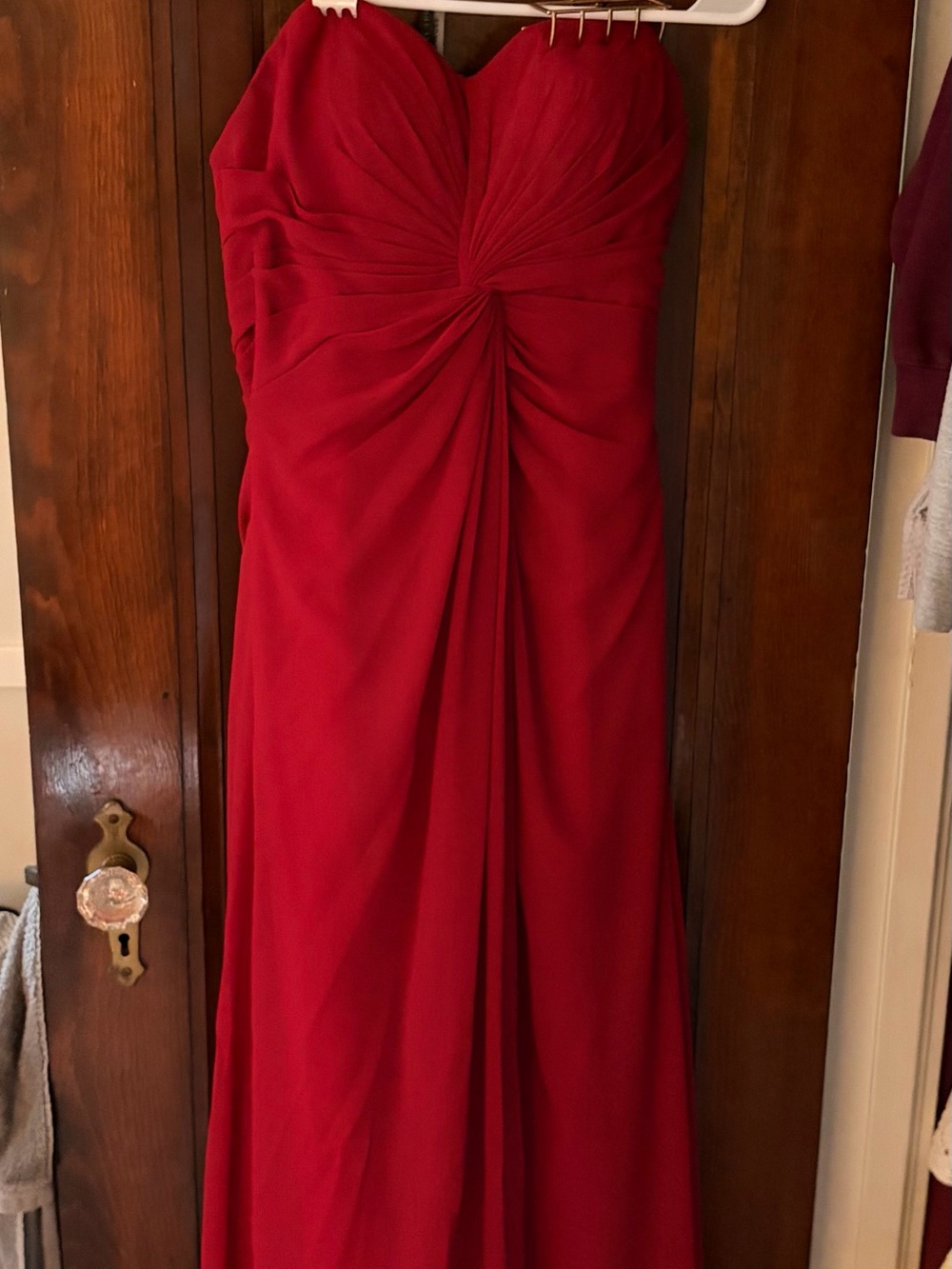 Bill Levkoff Red Strapless Ruched Bodice Evening Gown